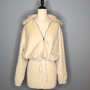 Cropped faux fur jacket with drawstring